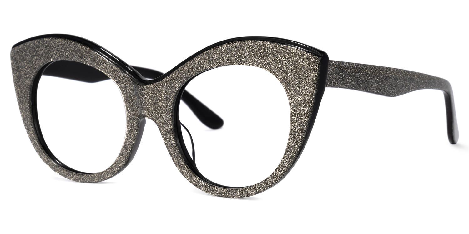 Cat Eye Black/Silver Eyeglasses | Vooglam.com Front View