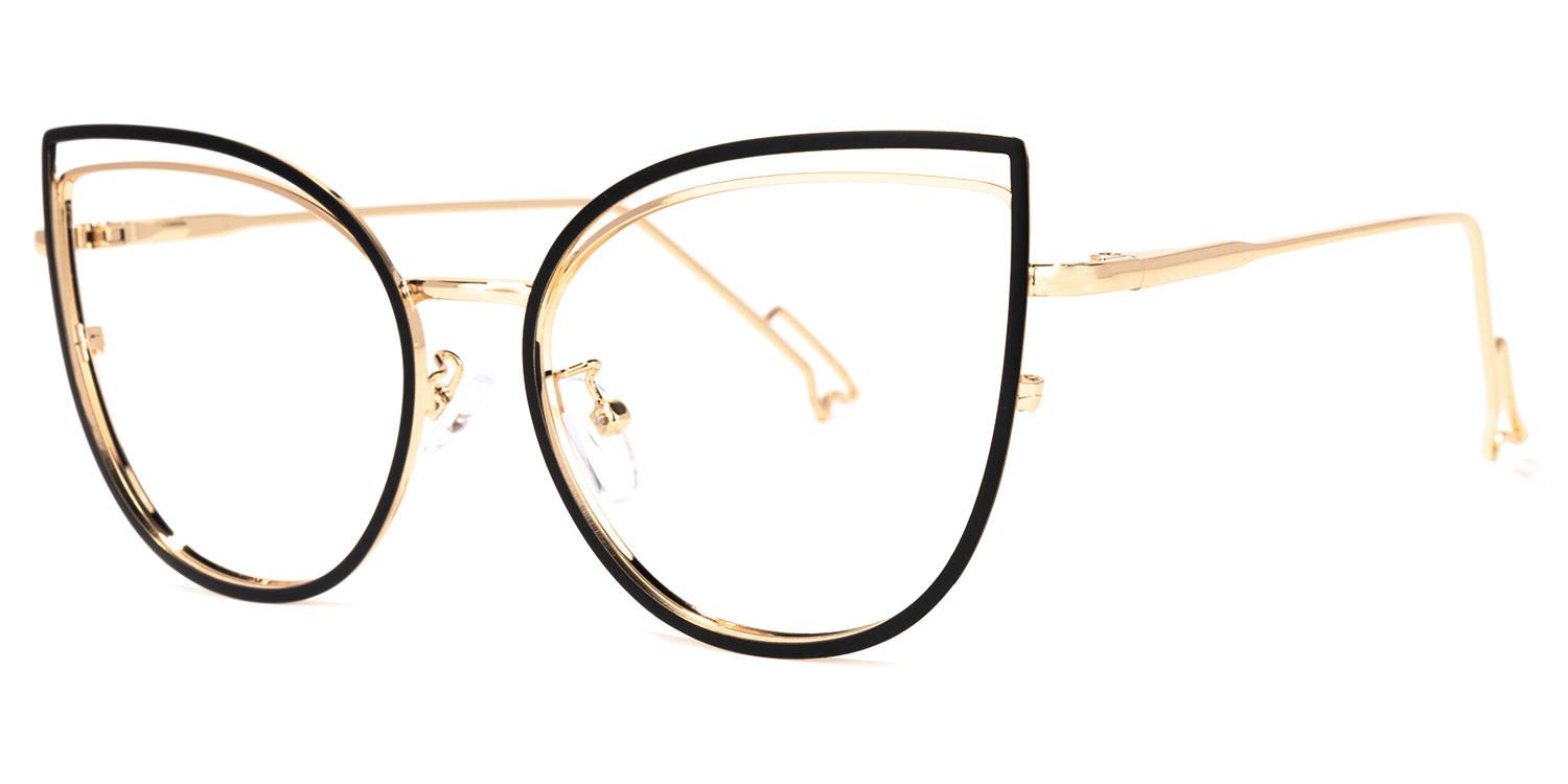 Pearline - Cat Eye Black/Gold Eyeglasses | Vooglam Front View
