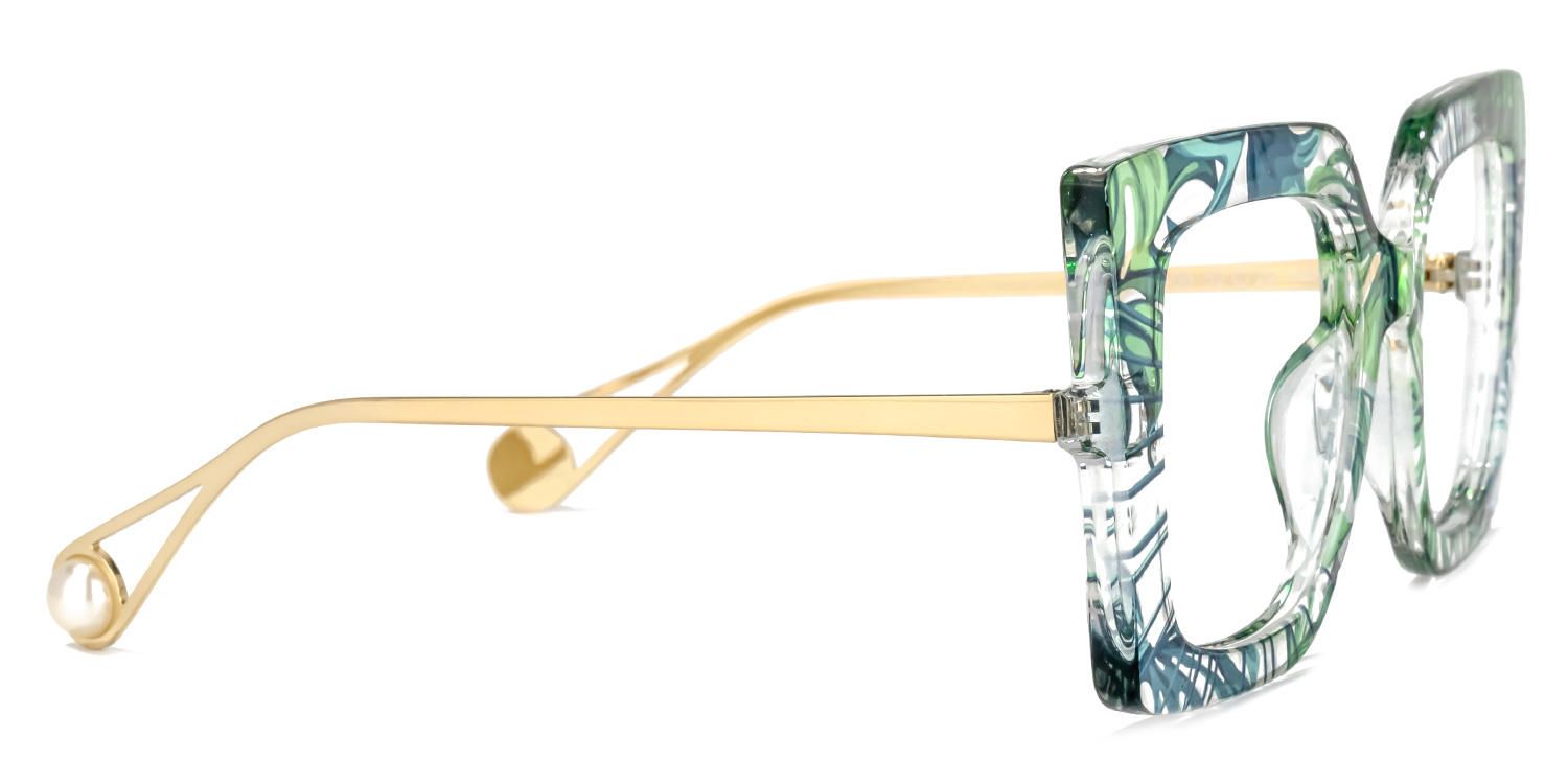 Square Green Floral Eyeglasses by Vooglam.com - Product View 4