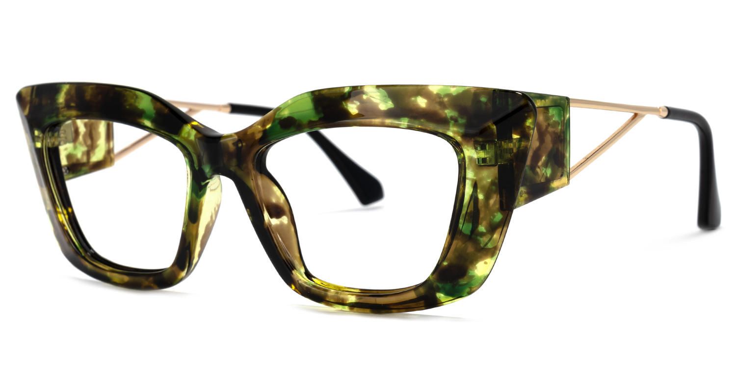 Walburga - Rectangle Green Tortoise Eyeglasses | Vooglam Front View