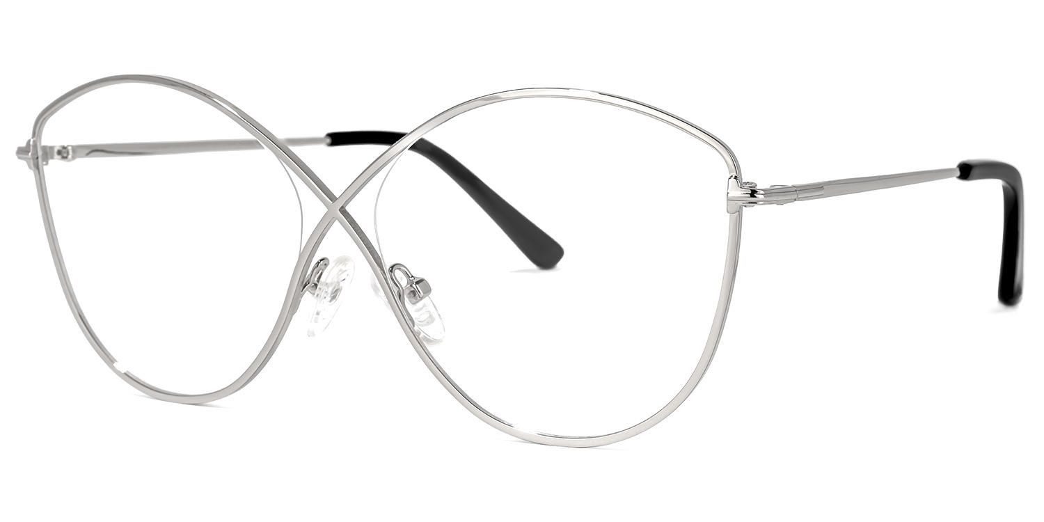 Iliana - Butterfly Silver Eyeglasses | Vooglam Front View