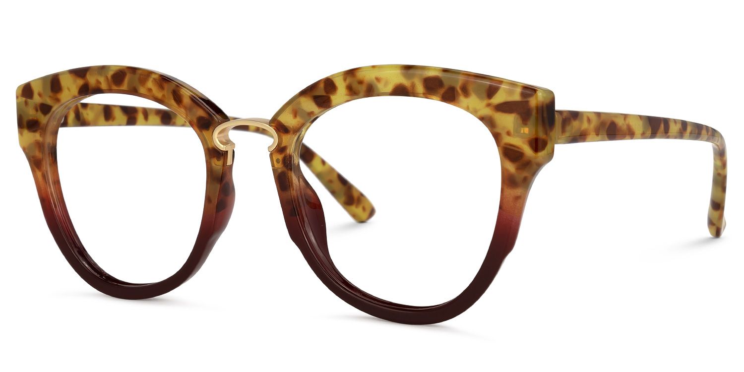Round Yellow/Leopard Eyeglasses | Vooglam.com Front View