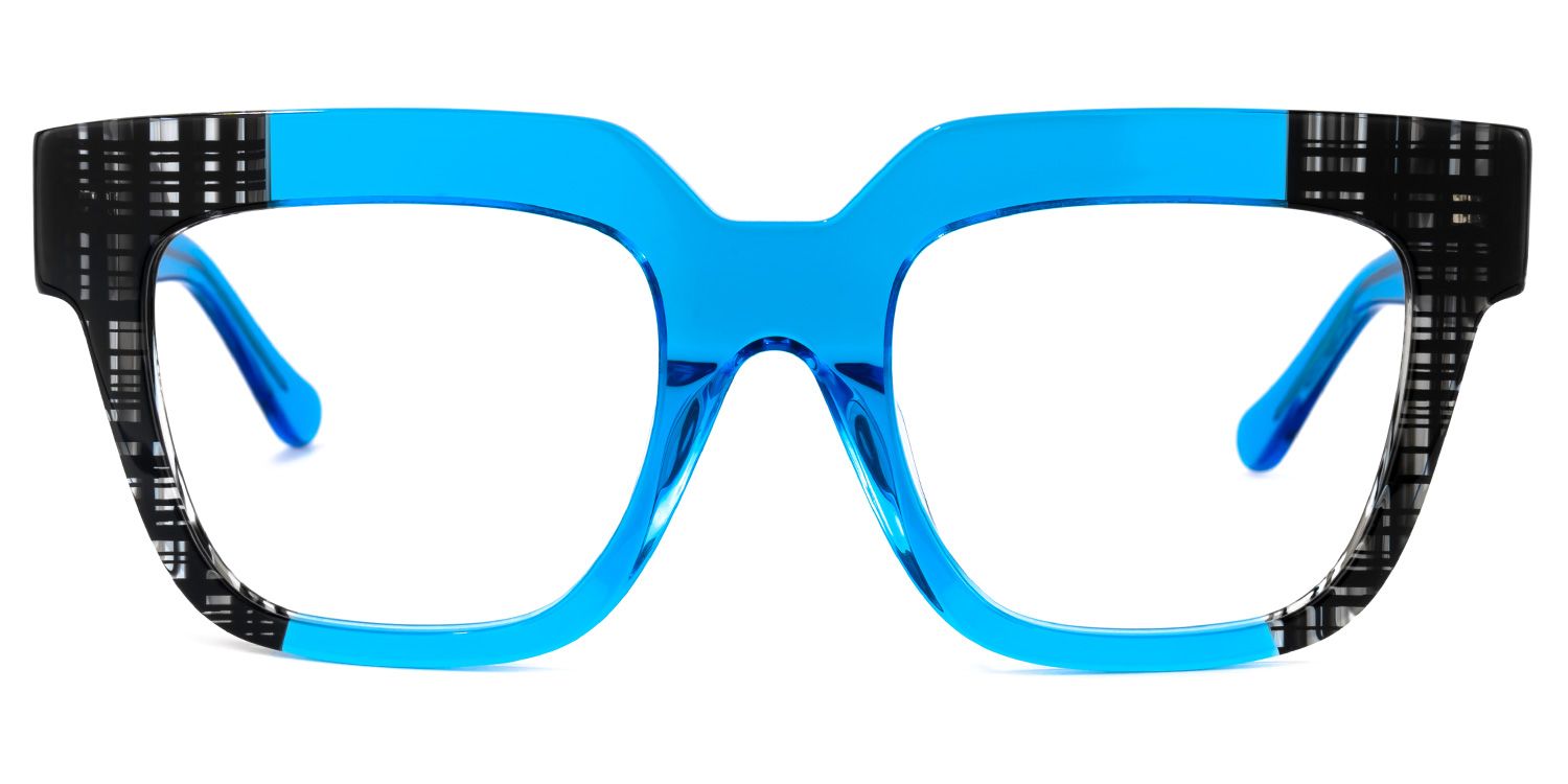 Square Blue Eyeglasses by Vooglam.com - Angle View