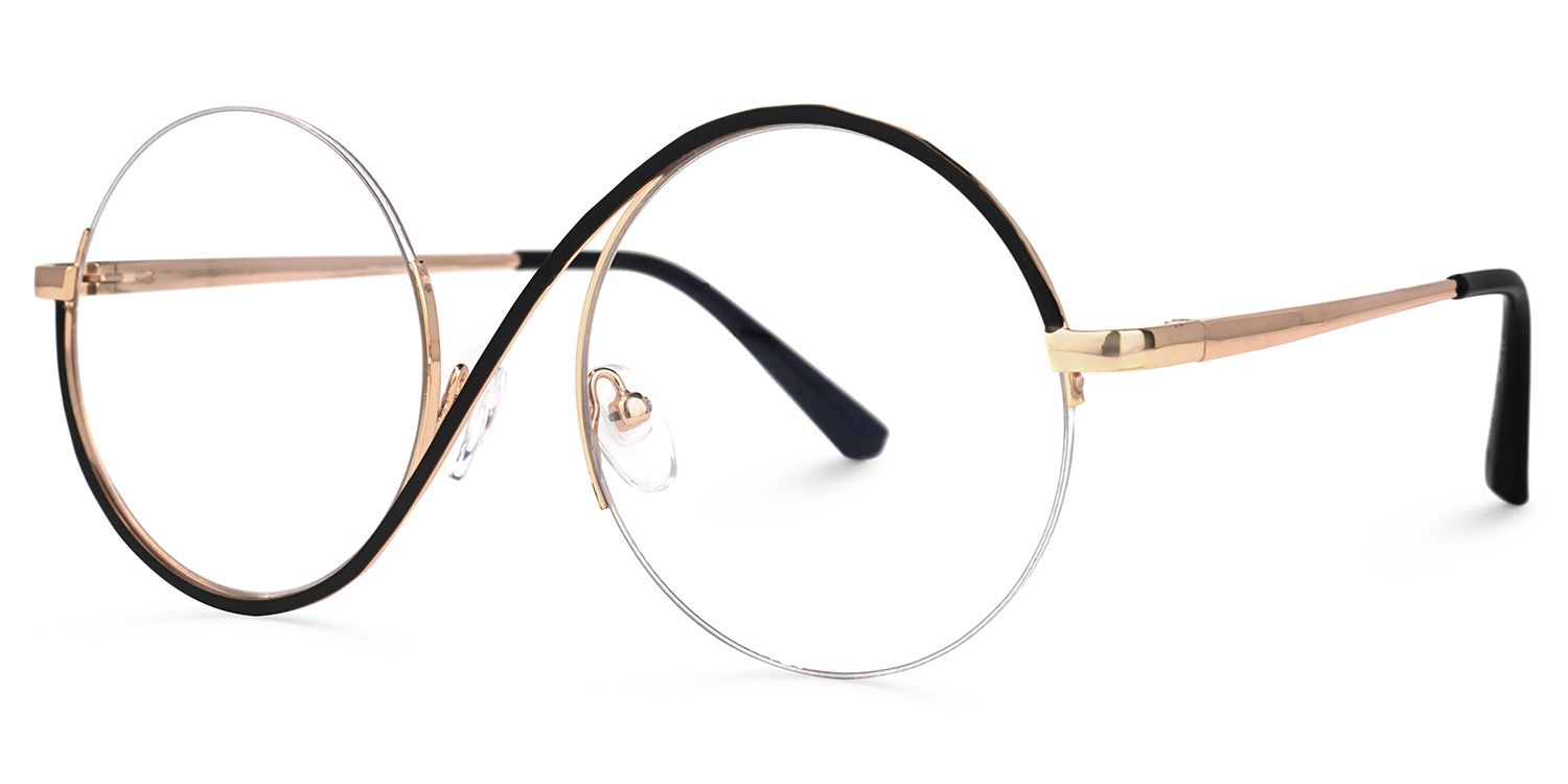 Manley - Sleek Round Black Semi-Rim Glasses | Vooglam Front View