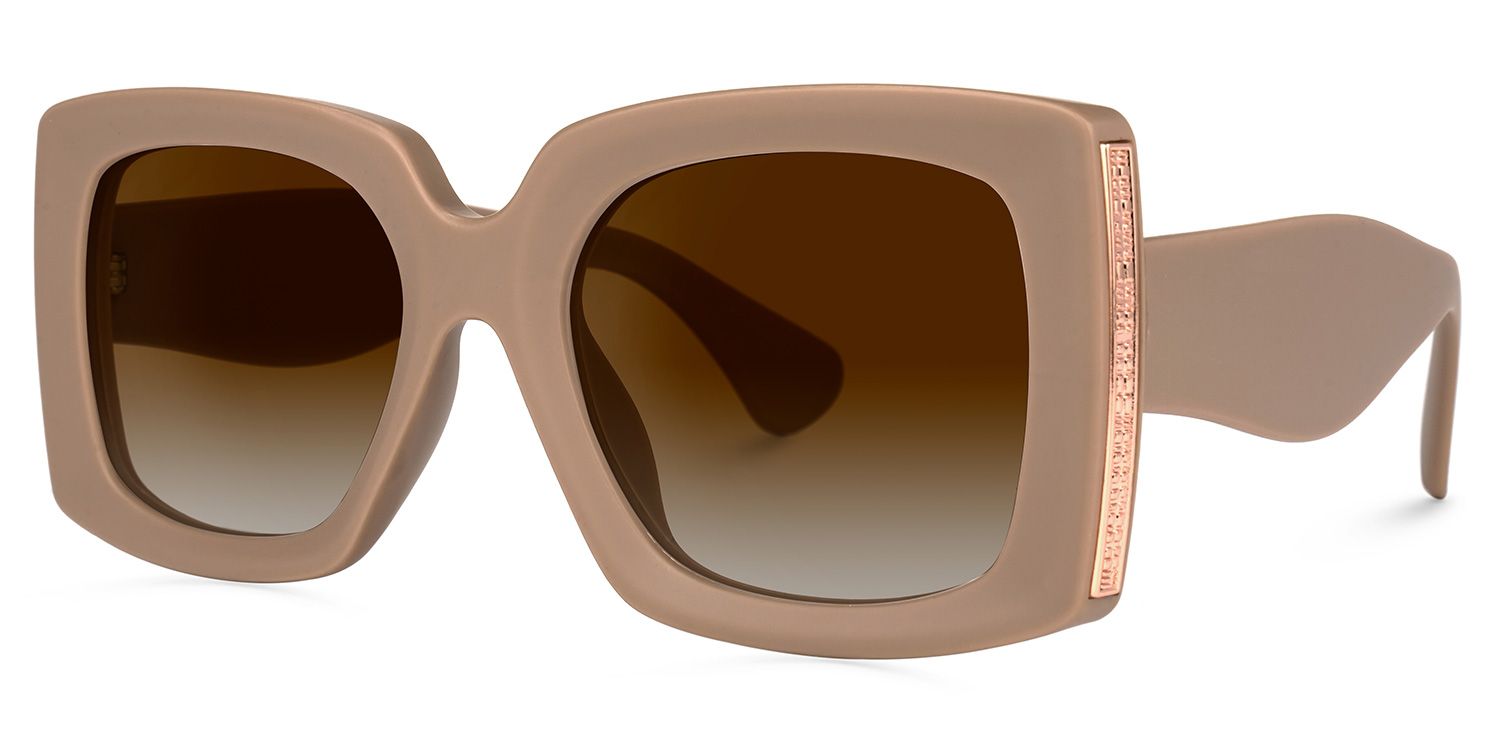 Rectangle Brown Sunglasses | Vooglam.com Front View