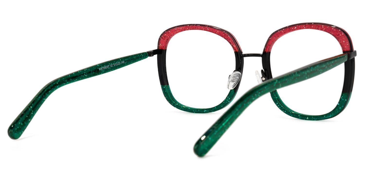 Square Green/Red Eyeglasses | Vooglam.com Side View