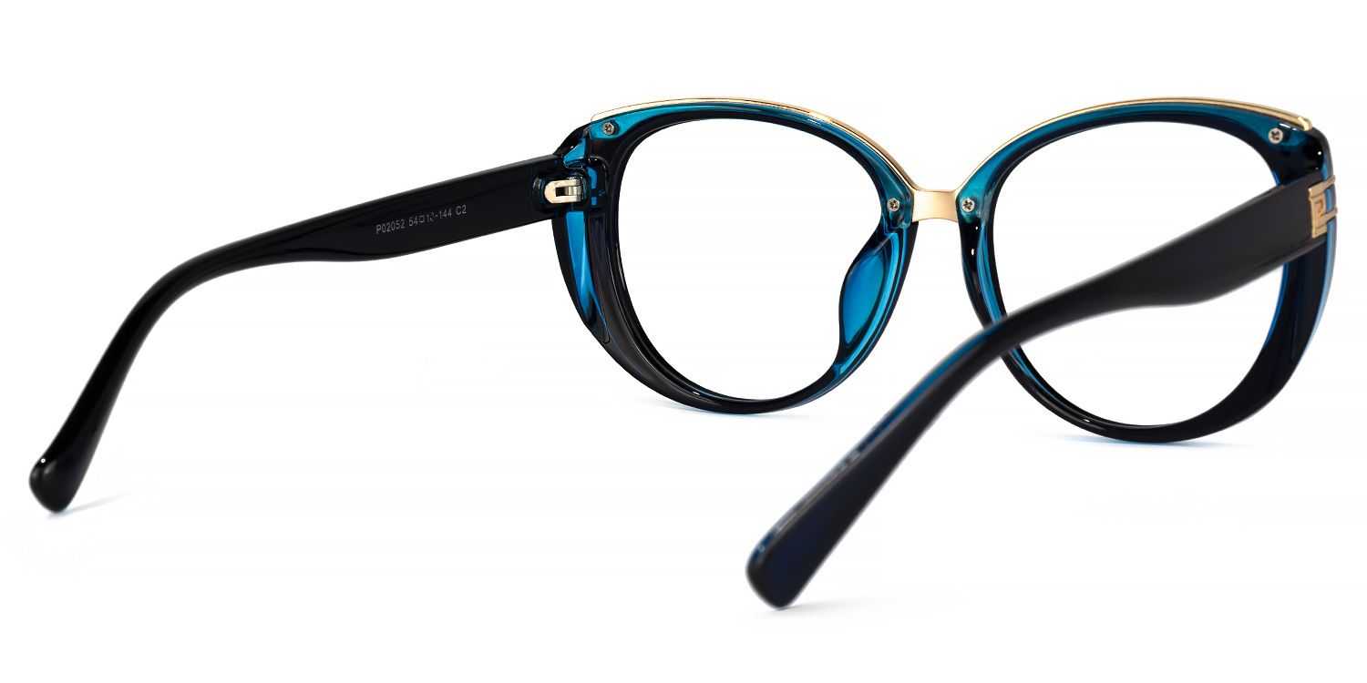 Bessie - Bold Oval Dark Blue Eyeglasses | Vooglam Side View