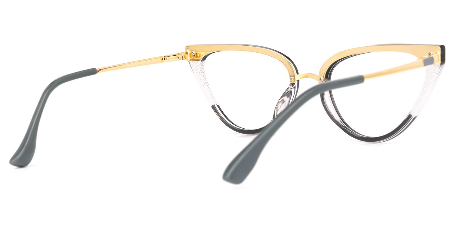 Aamira - Cat Eye Grey Eyeglasses by Vooglam - Side View