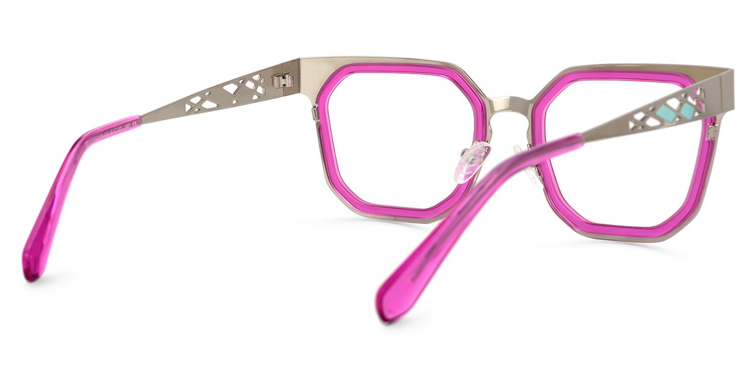 Adelia - Geometric Pink Eyeglasses | Vooglam Side View