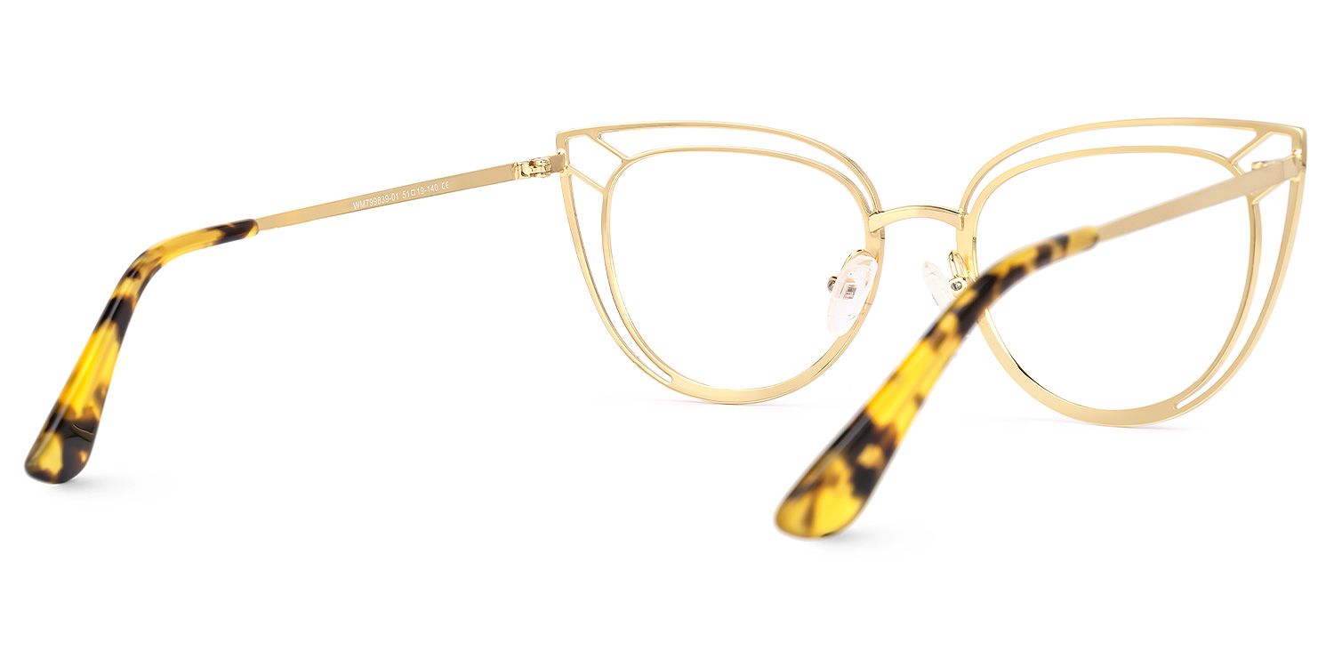 Adah - Cat Eye Gold Eyeglasses | Vooglam Side View