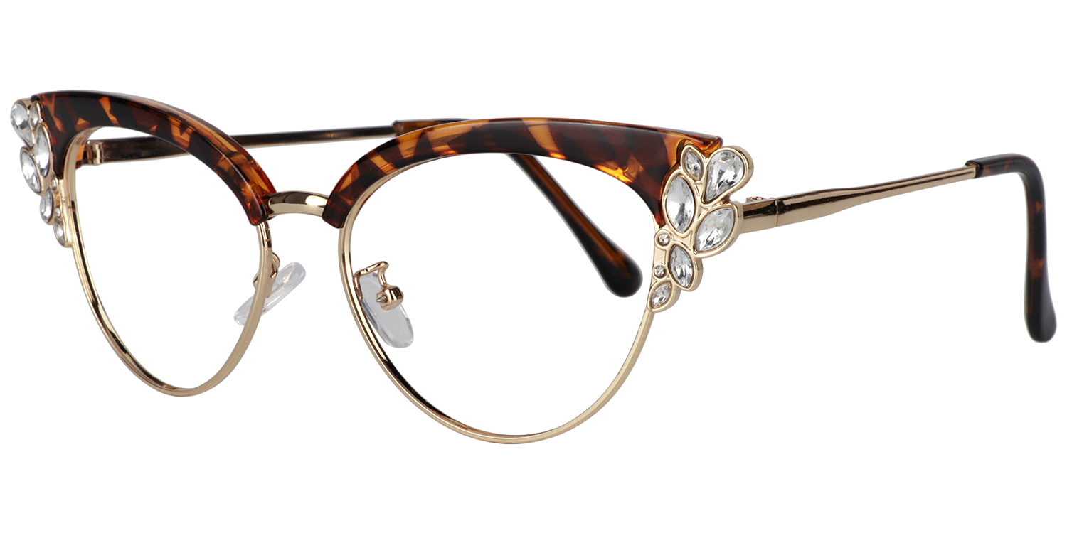 Stylish Tortoise Crystal Browline Glasses Front View