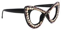 April - Glitter Black/Gold Cat Eye Glasses | Vooglam