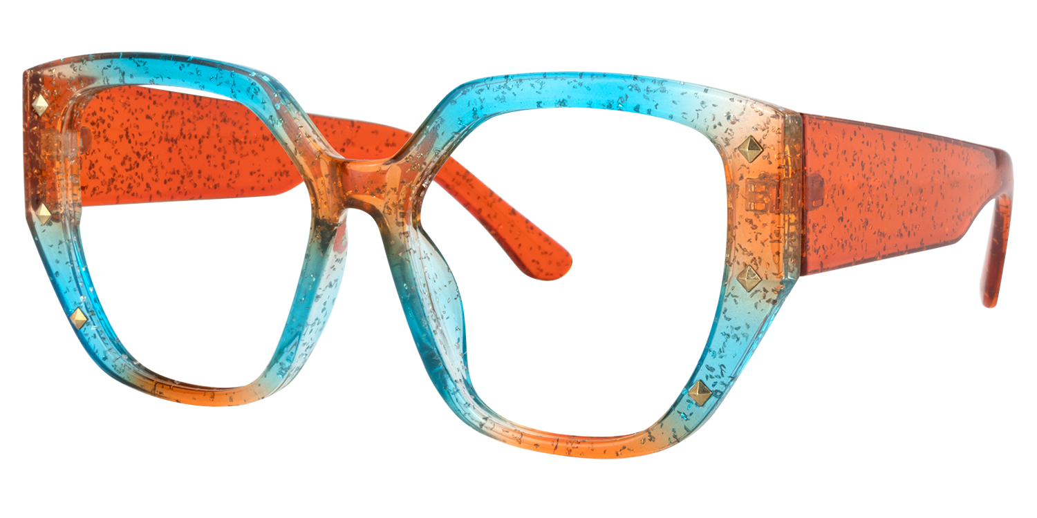 Geometric Orange/Blue Eyeglasses | Vooglam.com Front View