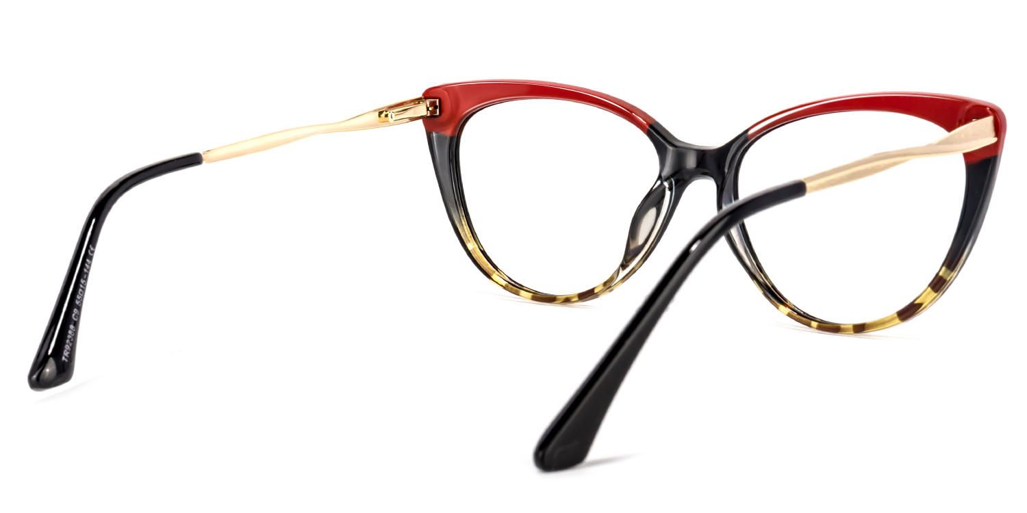 Trudie - Cat-Eye Red & Black Plastic Glasses | Vooglam Side View