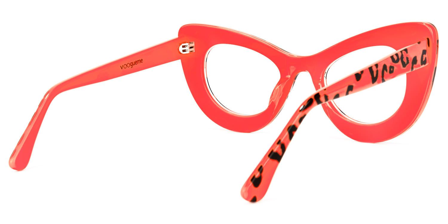 Cat Eye Red/Leopard Eyeglasses | Vooglam.com Side View
