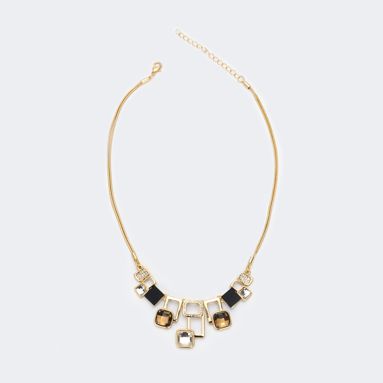 Fashionable Square Rhinestone Necklace | Vooglam.com Front View
