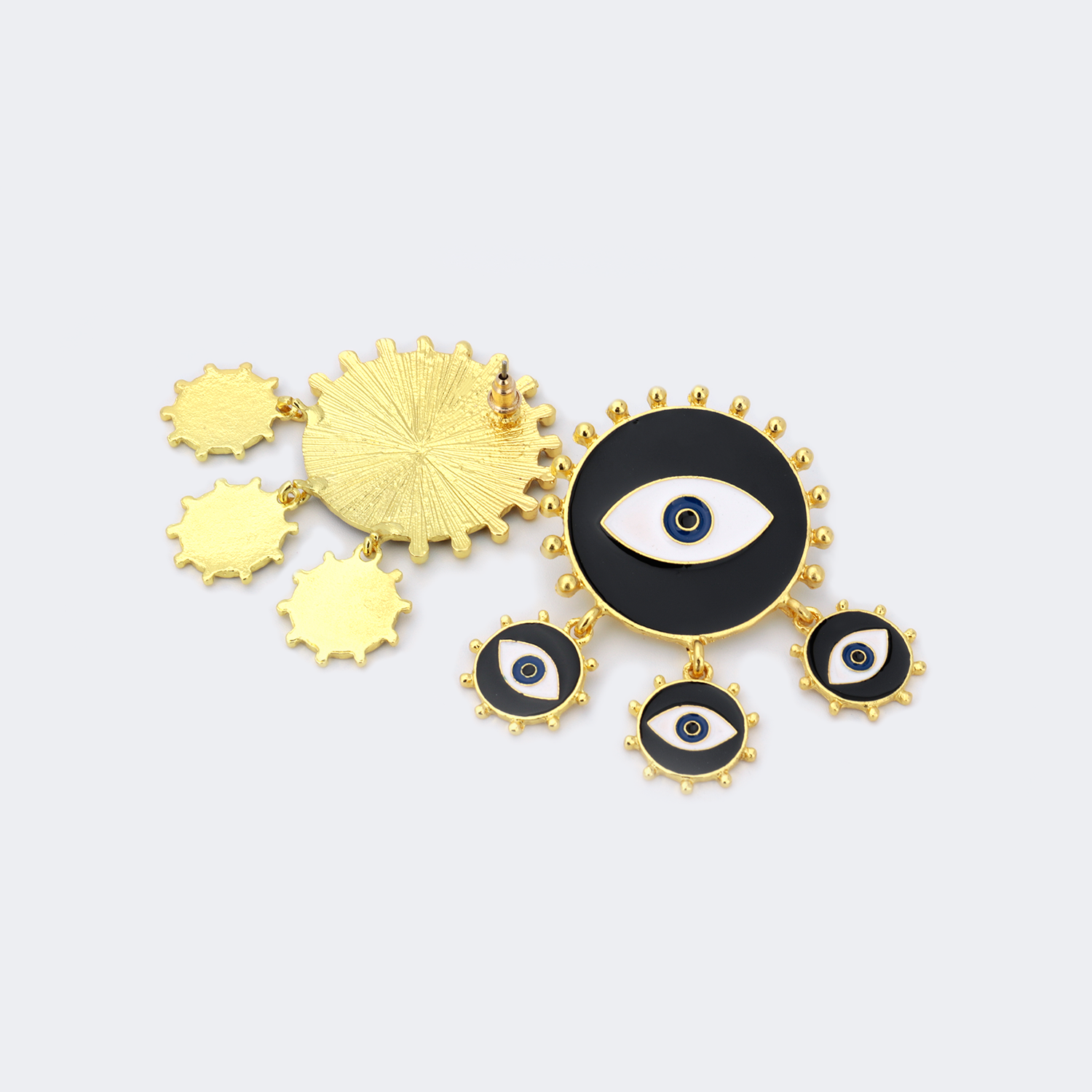 Evil Eye Black Pierced Earrings by Vooglam.com - Angle View