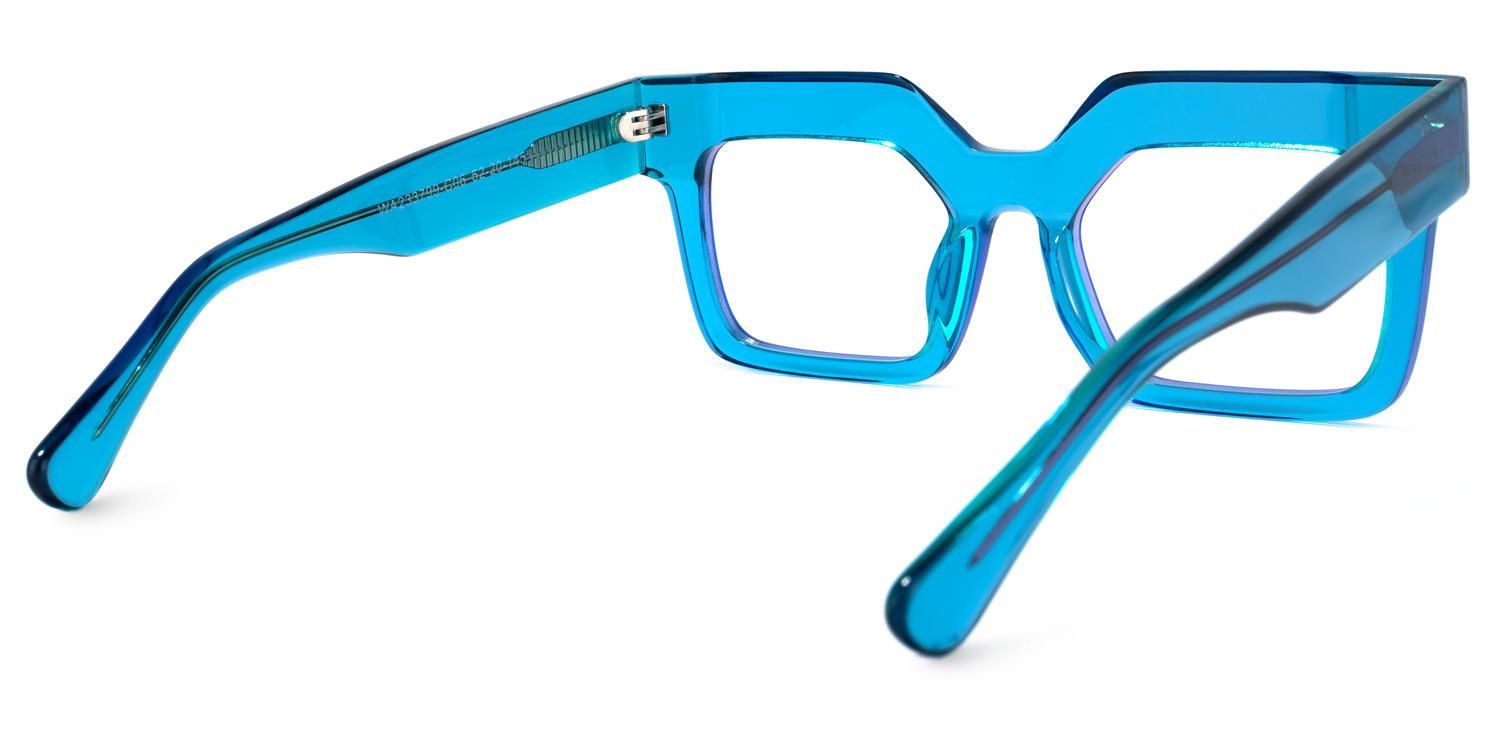 Rectangle Blue Eyeglasses by Vooglam.com - Side View