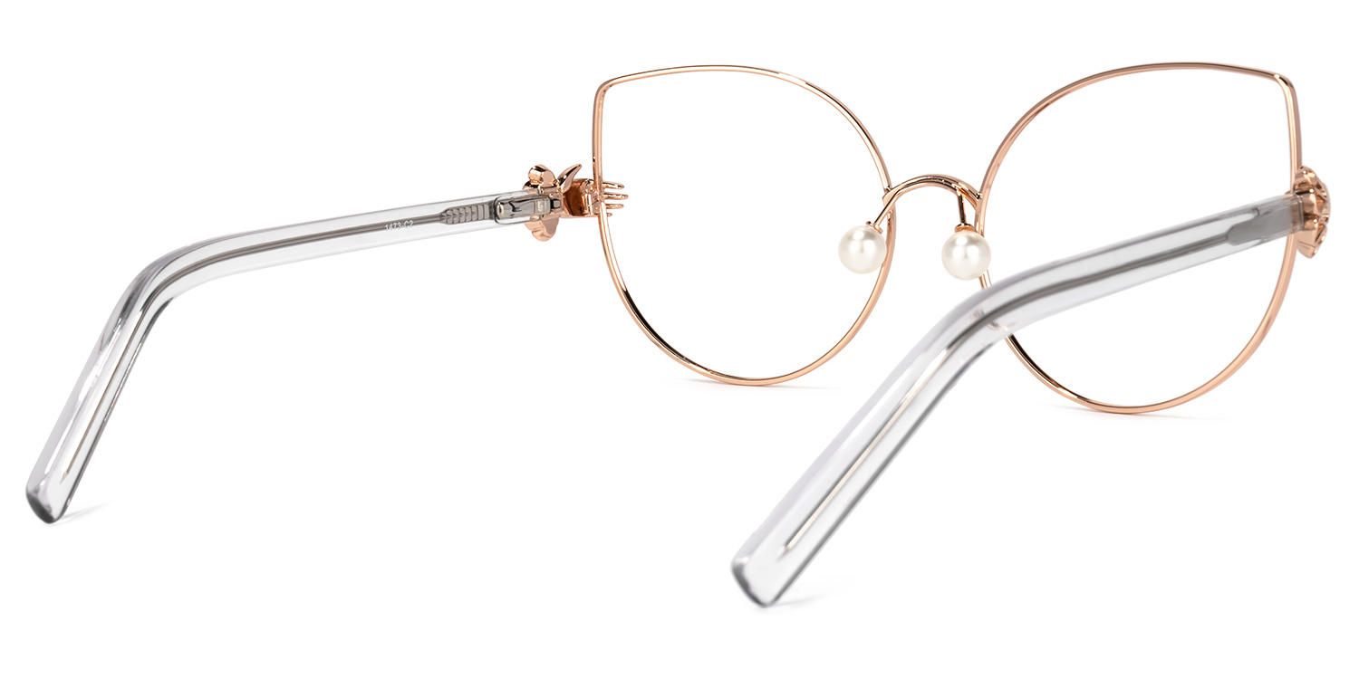 Clover - Cat Eye Rose Gold Eyeglasses by Vooglam - Side View