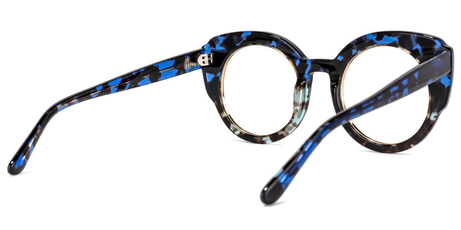 Round Blue/Tortoise Eyeglasses | Vooglam.com Side View