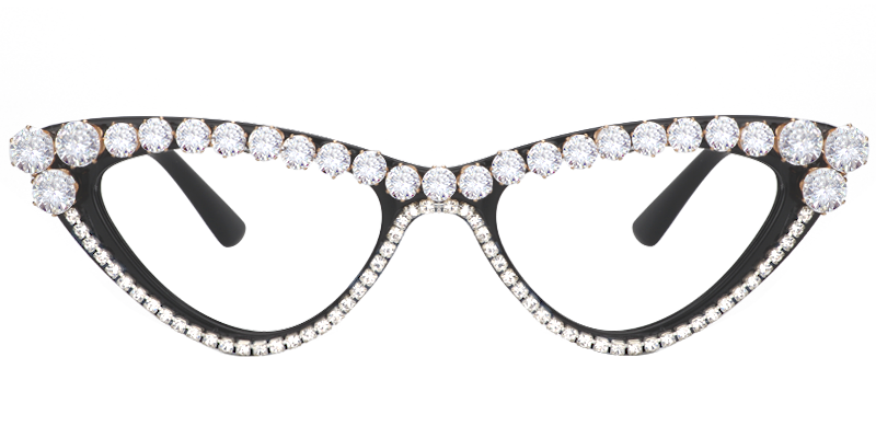 Stylish Black Cat Eye Glasses with Rhinestones Front View