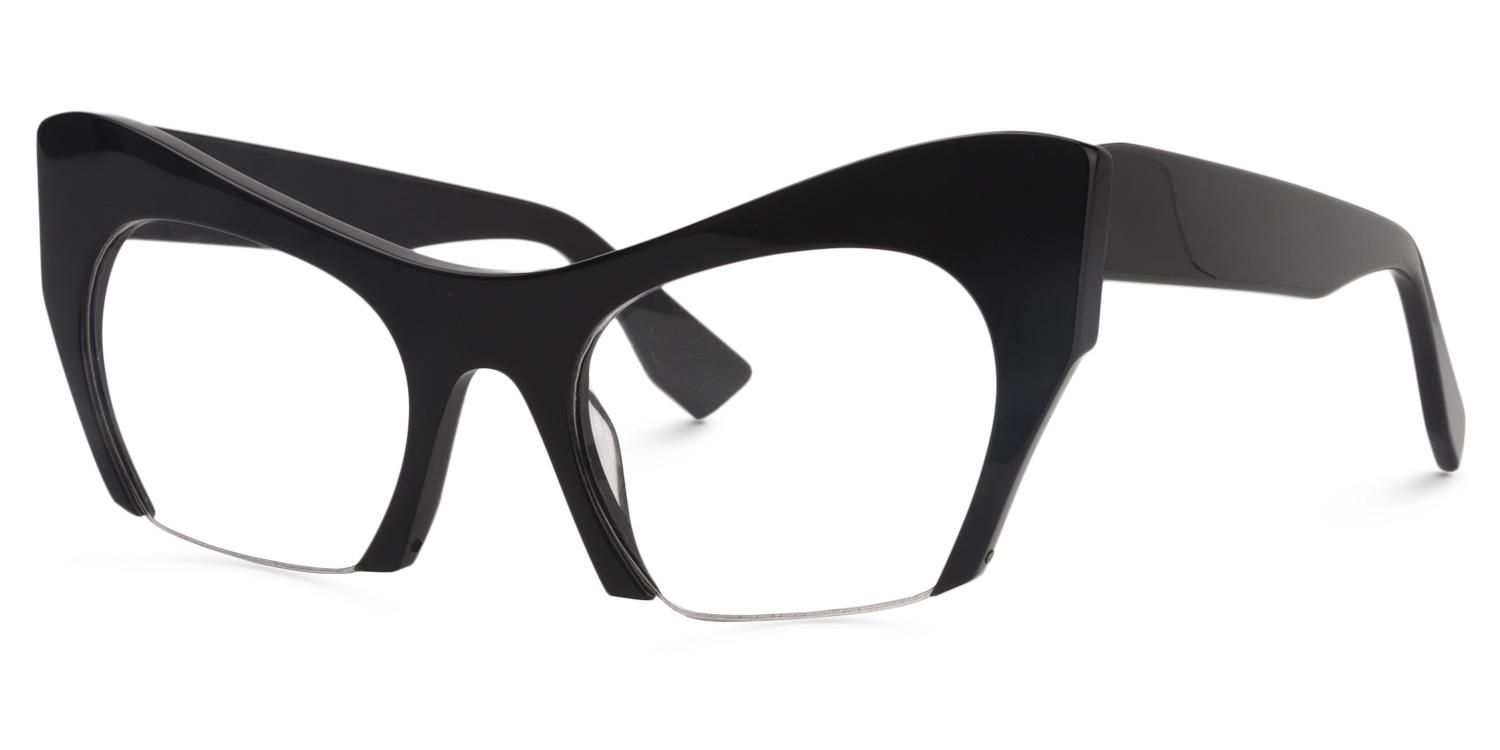 Kelly - Black Half Frame Cat eye Eyeglasses | Vooglam Front View