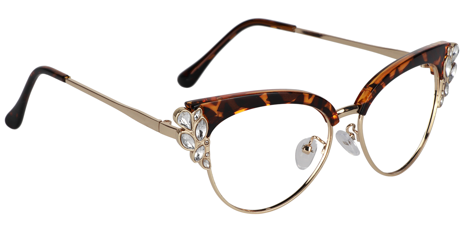 Stylish Tortoise Crystal Browline Glasses 5