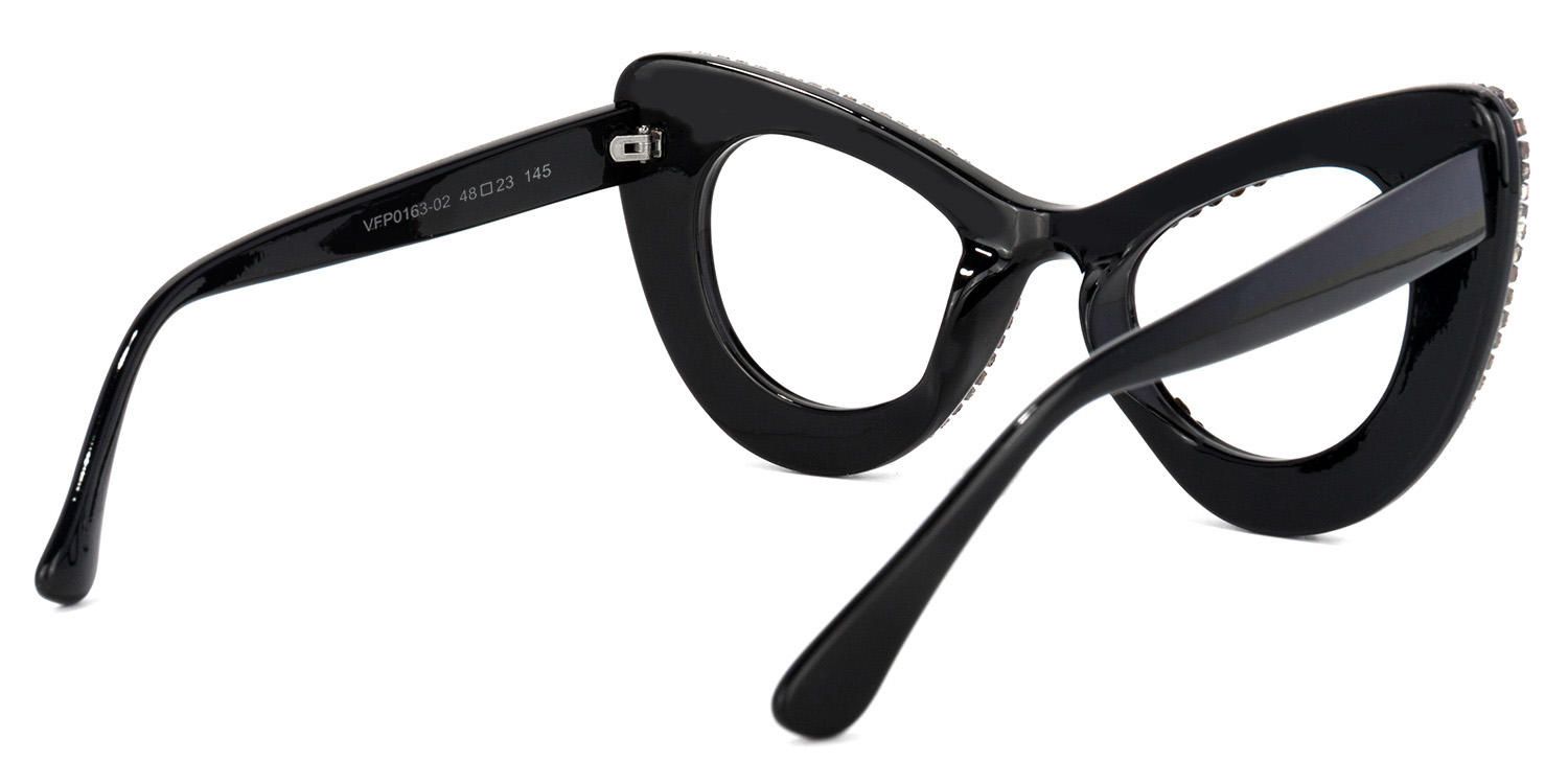 April - Glitter Black/Gold Cat Eye Glasses | Vooglam Side View