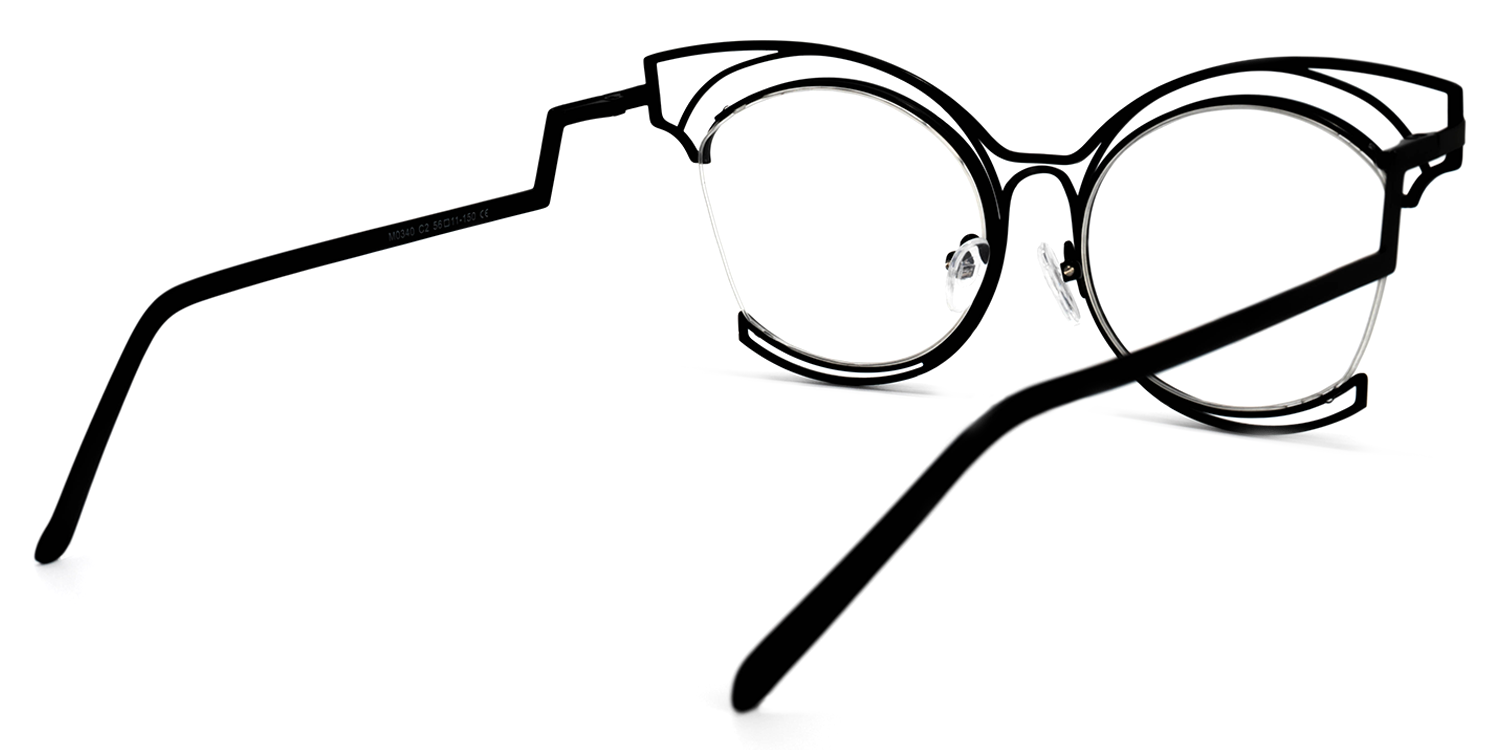 Maggie - Funky Cateye Hollow Black Metal Glasses | Vooglam Side View