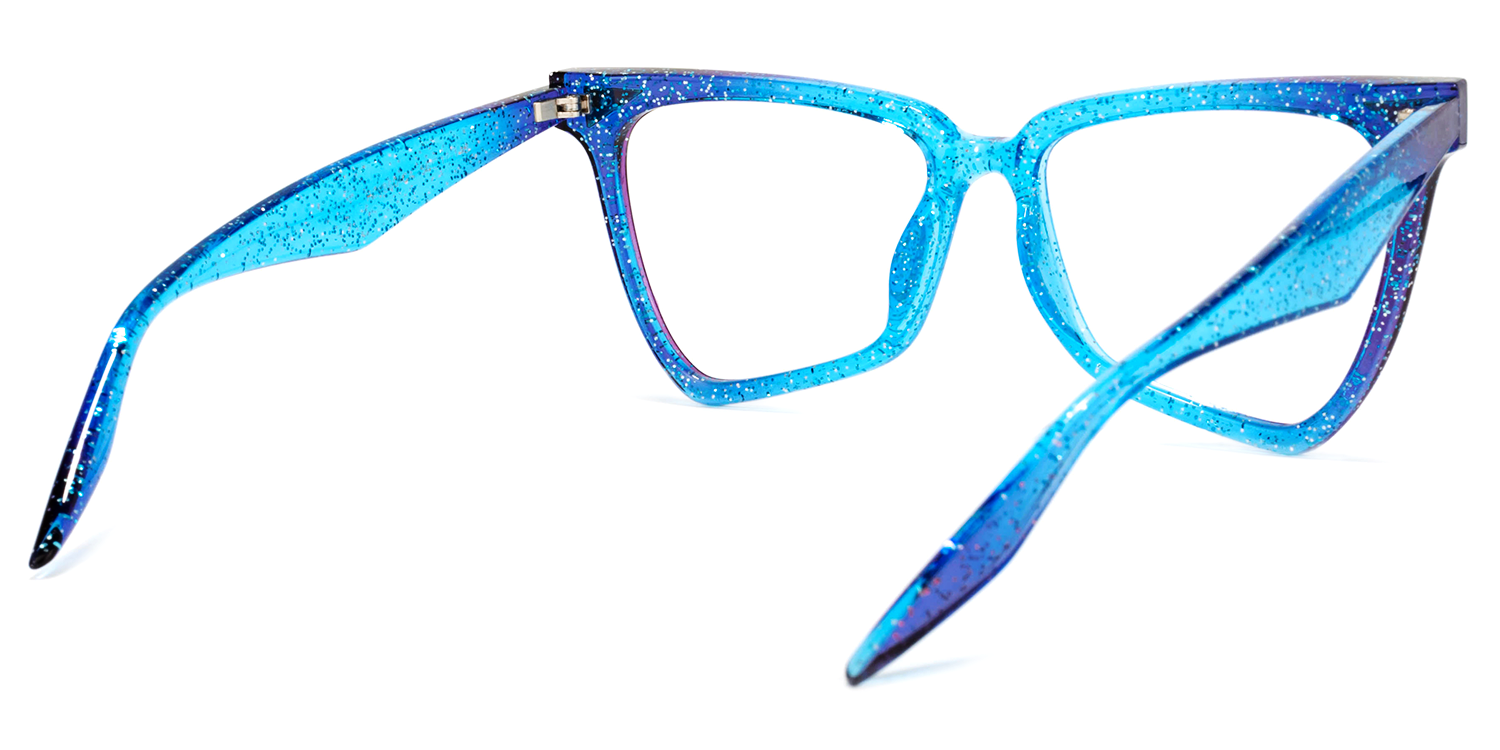 Mermaid – Glitter Blue Glam Glasses with Bold Style by Vooglam - Side View