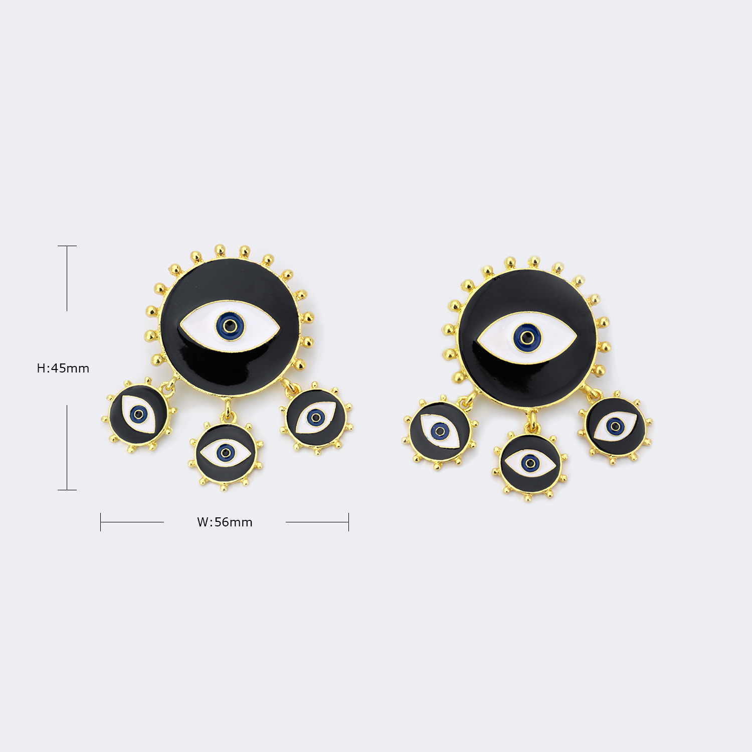 Evil Eye Black Pierced Earrings by Vooglam.com - Product View 4