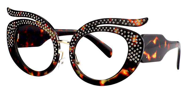 Christine - Bold Tortoise Shell Glasses with Rhinestone | Vooglam Front View