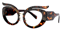 Christine - Bold Tortoise Shell Glasses with Rhinestone | Vooglam Front View