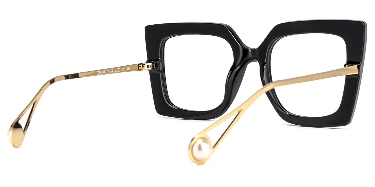 Adrienne - Gorgeous Black Square Glasses Frames by Vooglam - Side View