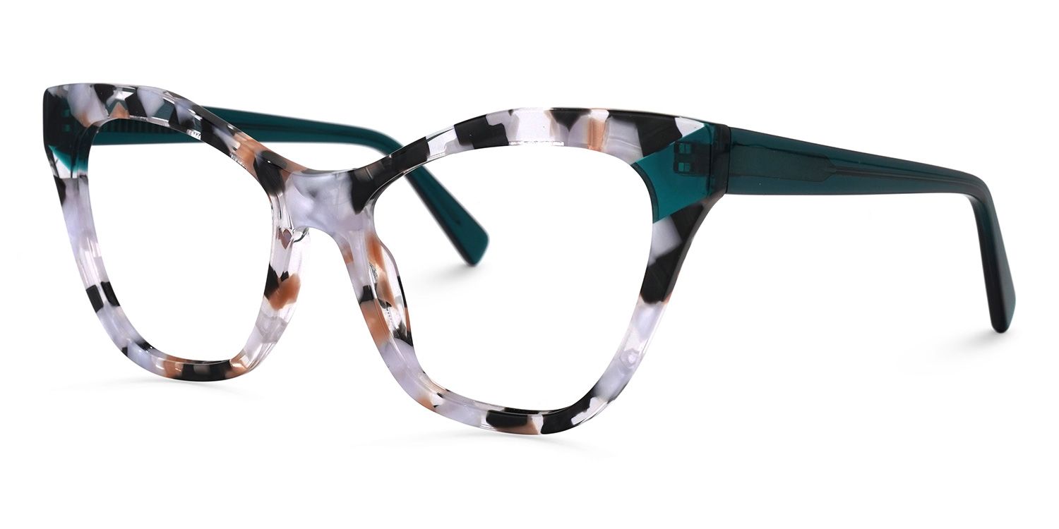 Butta - Chic Marble Cat-Eye Frames Emerald Temples | Vooglam Front View