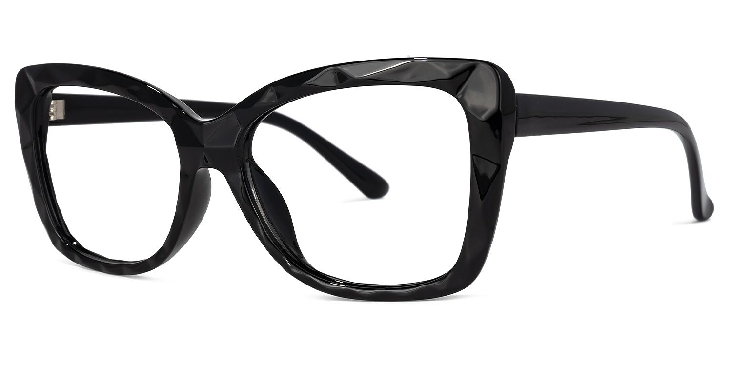 Letitia - Bold Faceted Black Rectangle Glasses | Vooglam Front View