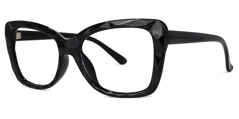 Letitia - Bold Faceted Black Rectangle Glasses