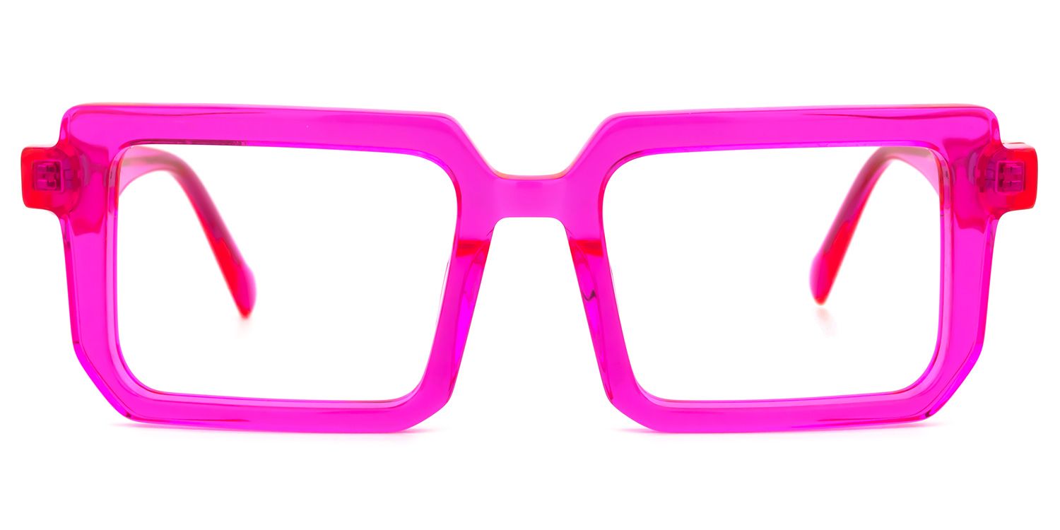 Cassiel - Bold Neon Pink Rectangular Frame Glasses | Vooglam Angle View