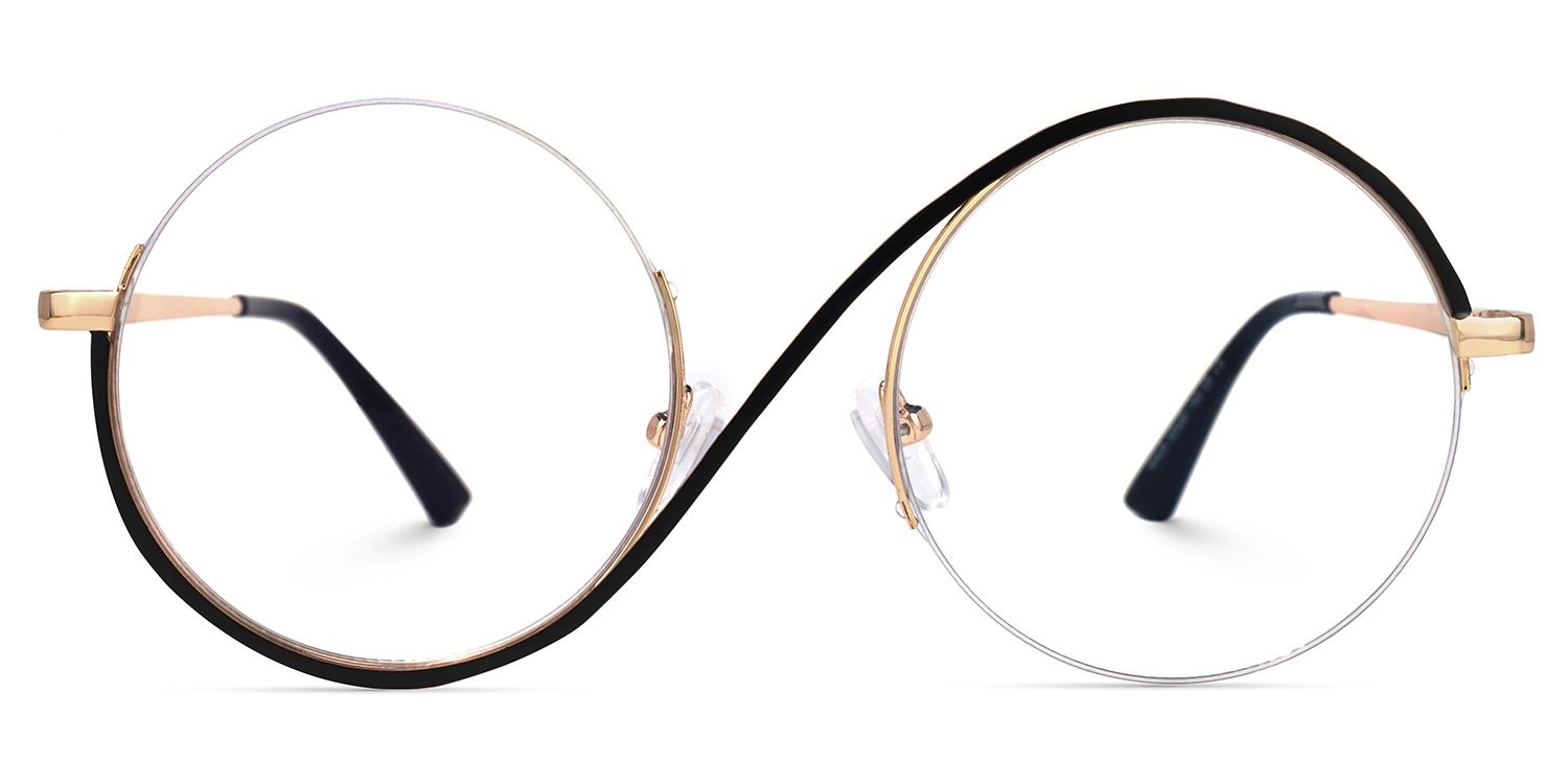 Manley - Sleek Round Black Semi-Rim Glasses by Vooglam - Angle View