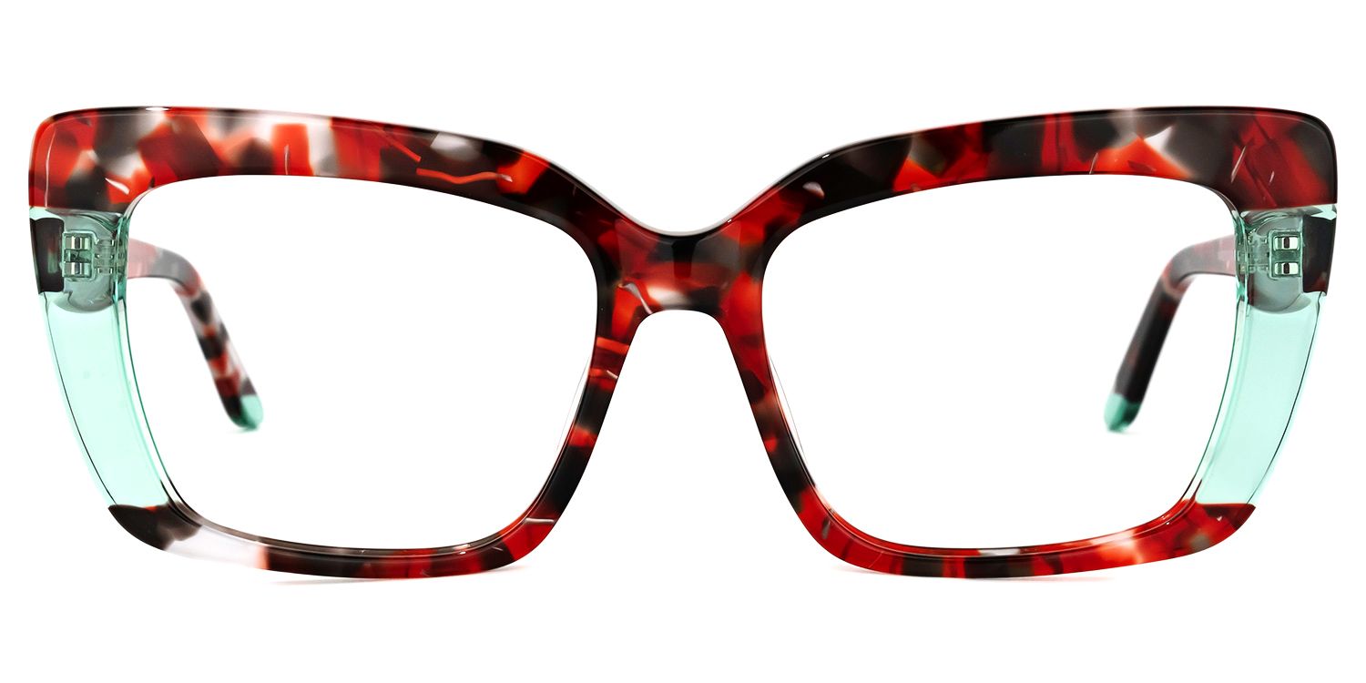 Rectangle Red/Floral Eyeglasses | Vooglam.com Angle View