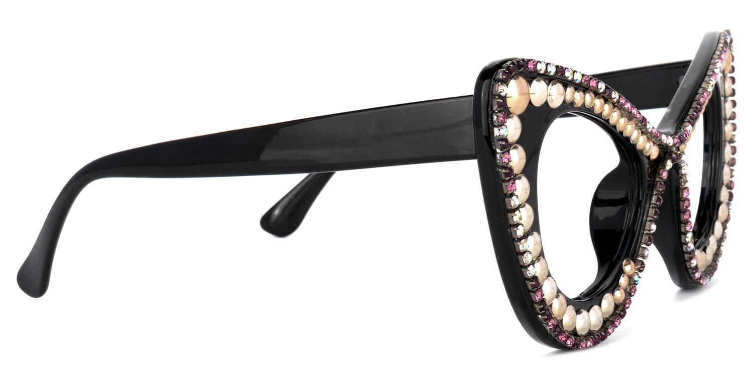 April - Glitter Black/Gold Cat Eye Glasses | Vooglam 4