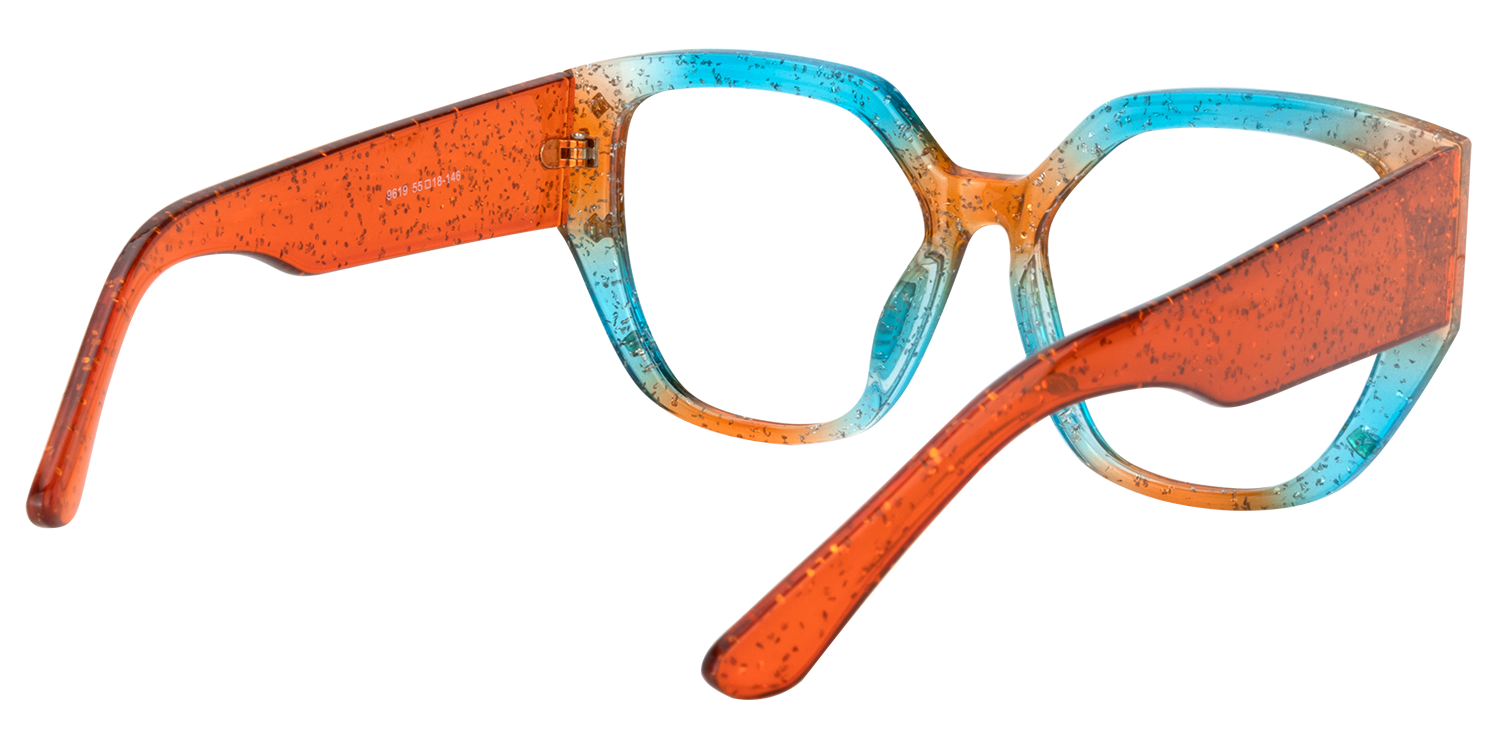 Geometric Orange/Blue Eyeglasses | Vooglam.com Side View