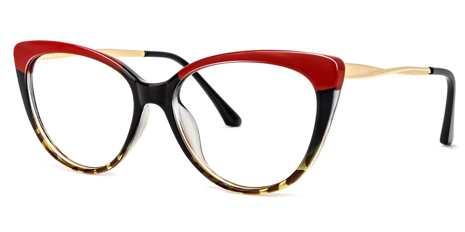 Trudie - Cat-Eye Red & Black Plastic Glasses | Vooglam Front View