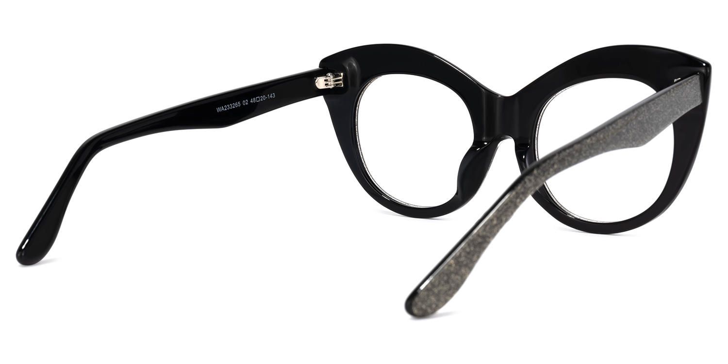 Cat Eye Black/Silver Eyeglasses | Vooglam.com Side View