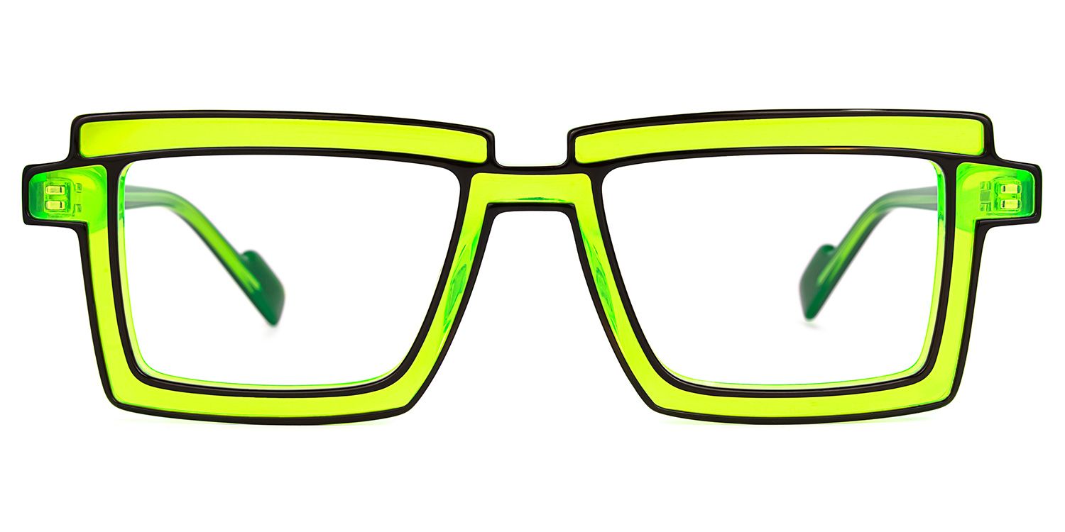 Joselyn - Rectangle Neon Green Funky Glasses by Vooglam - Angle View