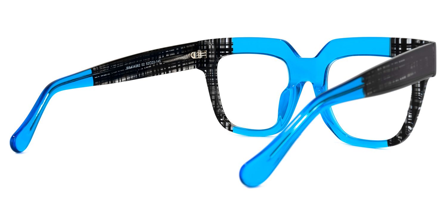 Square Blue Eyeglasses by Vooglam.com - Side View