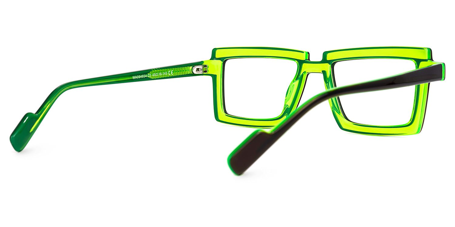 Joselyn - Rectangle Neon Green Funky Glasses by Vooglam - Side View