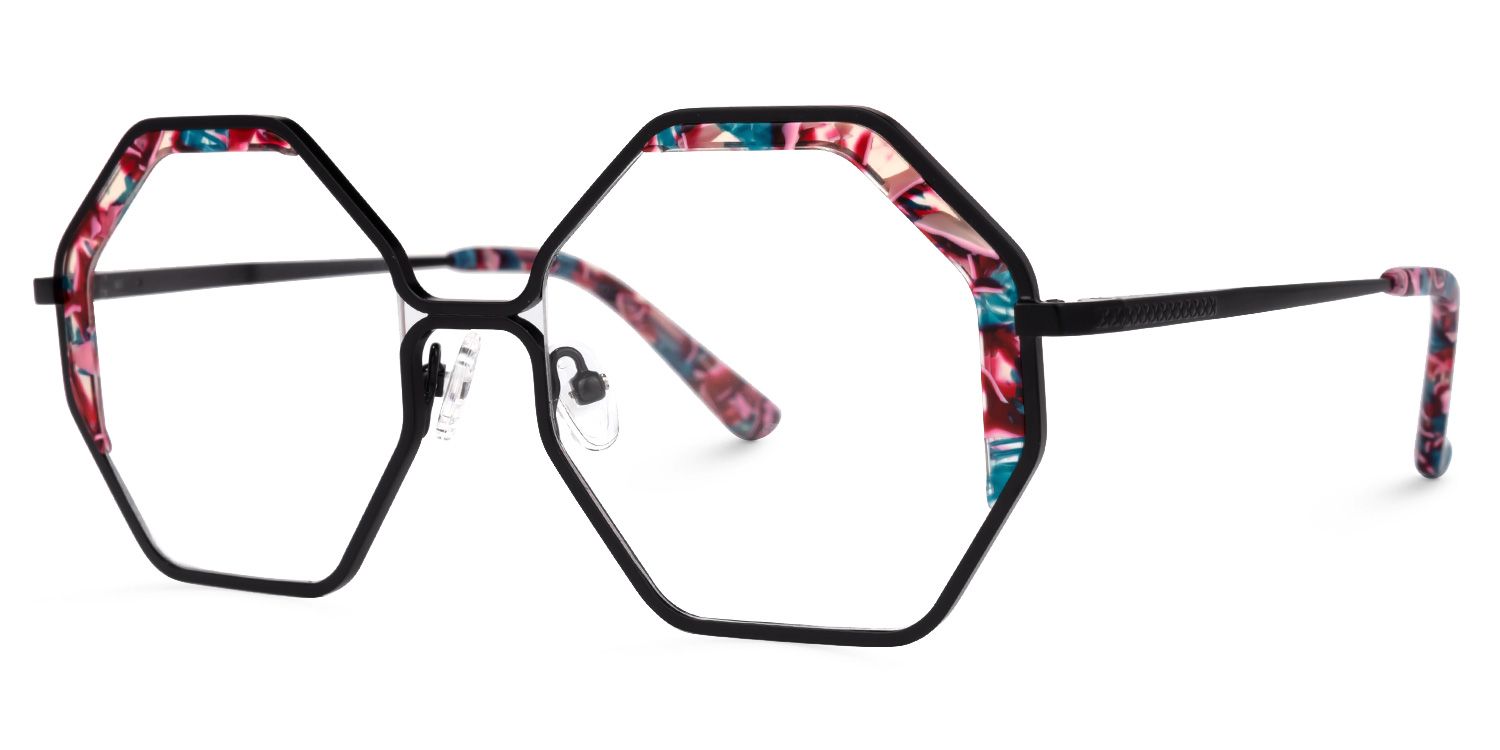 Scotto - Unique Octagon Floral Metal Glasses | Vooglam Front View