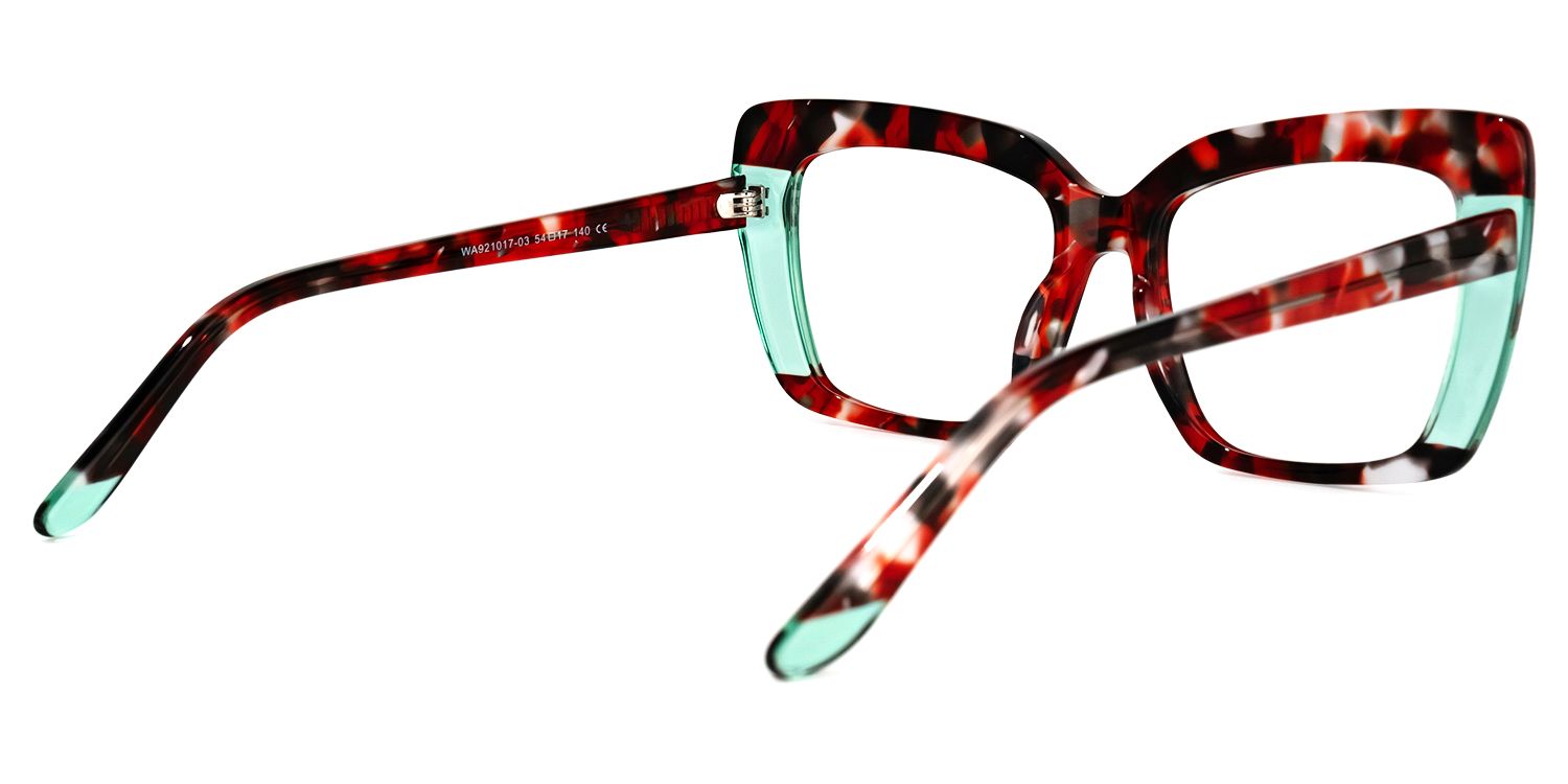 Rectangle Red/Floral Eyeglasses | Vooglam.com Side View