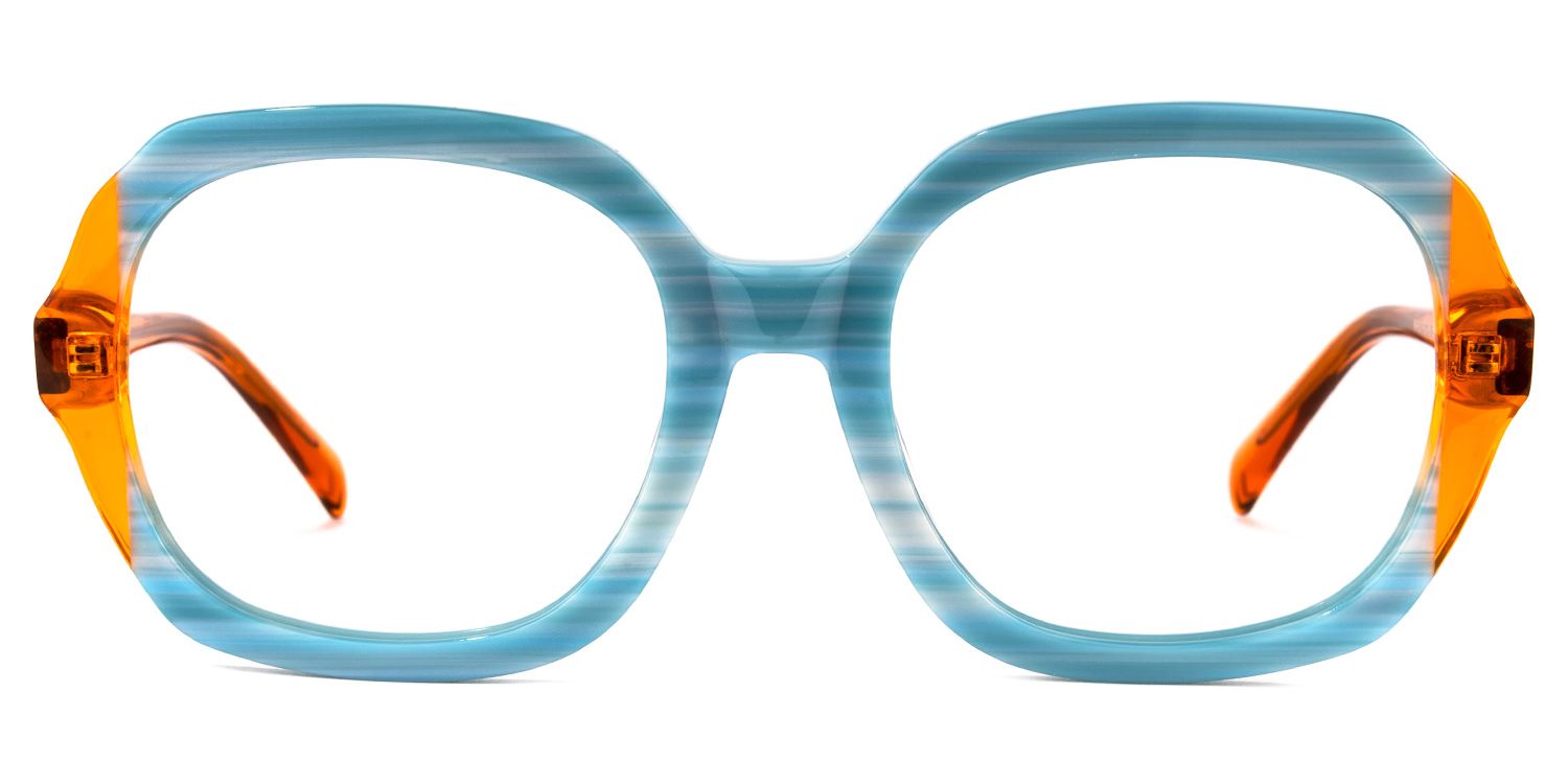 Square Blue/Orange Eyeglasses | Vooglam.com Angle View